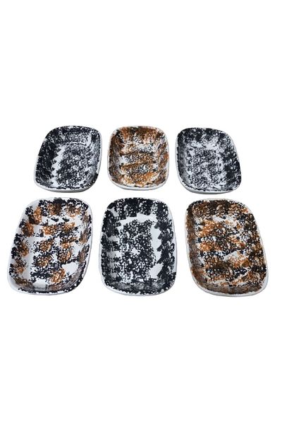 Ceka Tile Pattern 6 Piece Ceramic Rectangular Boat Plate 13 cm Black Brown
