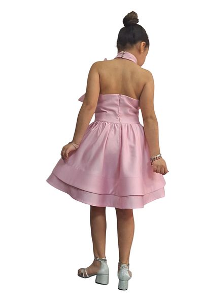 HEPSİMİNNAK Girl's Elegant Satin Bow Pink Dress Evening Dress Graduation Wedding Dress