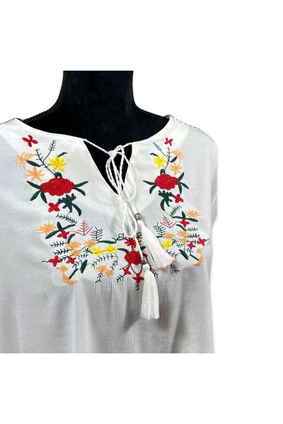 Intisimo Women's Blouse, Traditional Motifs, White/multicolor - 42/xxl