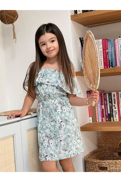 Marka Sensin Kids Girls' Off-Shoulder Floral Drawstring Dress