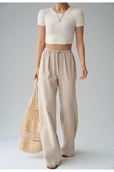 FEMMESTUDIO Women's Cream Linen Trousers