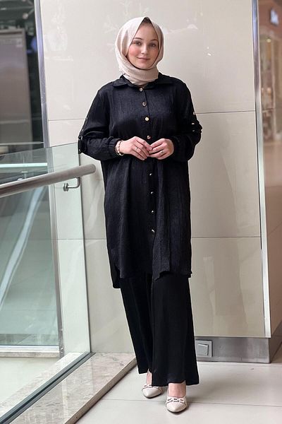 FUAT GÜRSEN Fuat Gürşen Sleeves Epaulette Wrinkle Shirt Pants Set