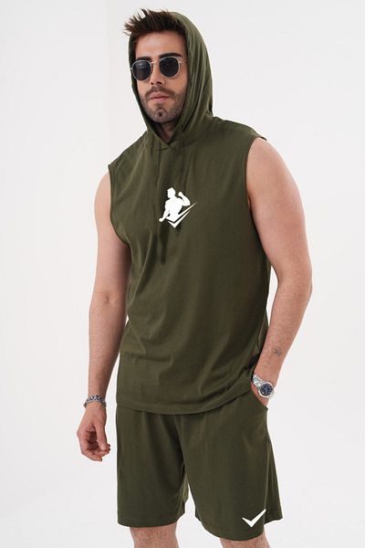ACTIVE MODA قميص رياضي رجالي مطبوع من NIKЕ0-li - طقم شورت مكون من قطعتين قطن مقاس كبير