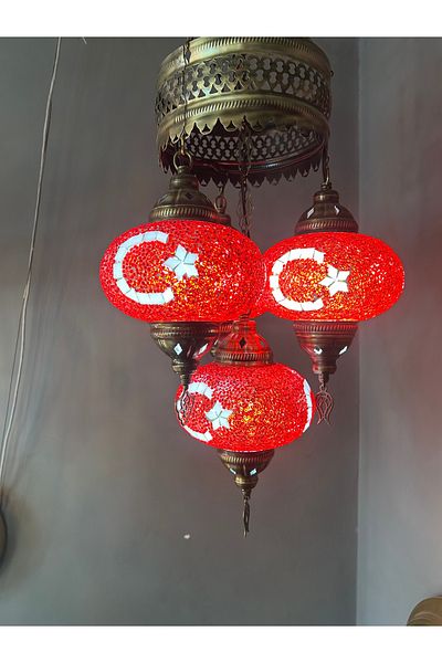 CYL HOME DECOR Turkish Flag Moon Star Embroidered Handmade Authentic Chandelier Living Room Kitchen Patio Workplace Office