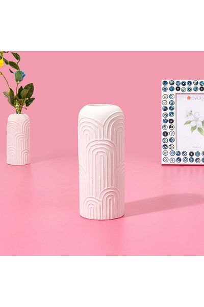 MATMEL Bohemian Porcelain Vase - White - 8,6X8,6X21 cm