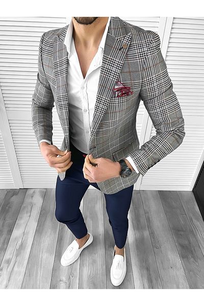 dehaine Men's slim fit checked jacket, 704, brown