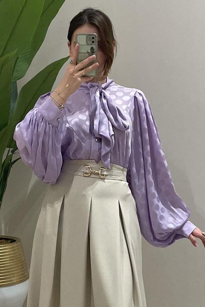 Ghisa Polka Dot Collar Tie-Up Shirt