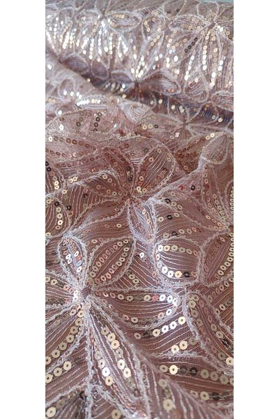 River Fabrics Sequin-Stone Evening Dress Fabric Powder
