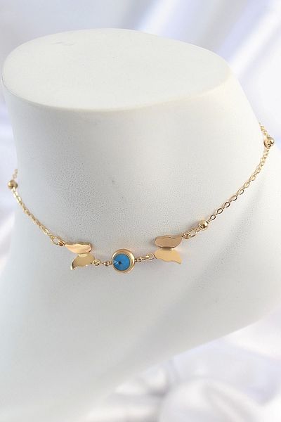 STOREMAX 316L Steel Gold Color Butterfly Evil Eye Bead Figure Women's Anklet