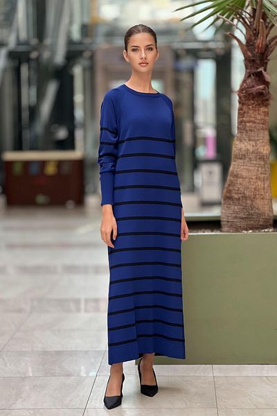 Nurcan Çetin Side Striped Knitwear Dress with Button Detail on Sleeves