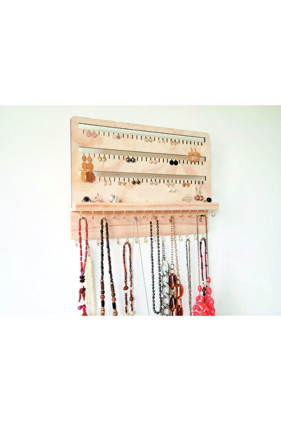 Tiydem Kolye ve Küpe Standı, Duvara Asılan Ahşap Takı Sergileme Standı, Dolap içi takı düzenleyici