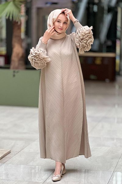 Mahal Imported Accordian Dress with Rose Detail on Sleeves