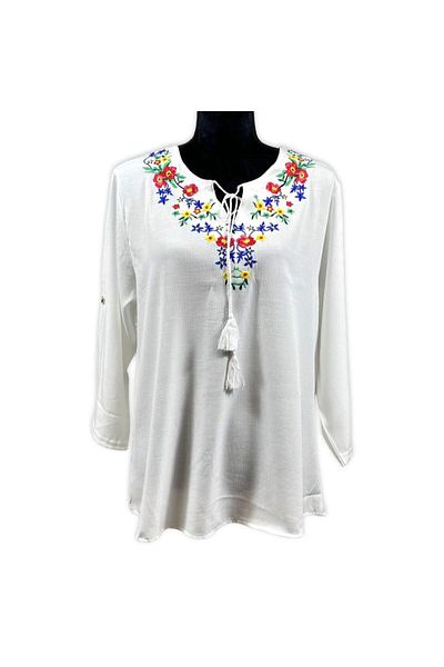 Intisimo Women's Blouse, Traditional Motifs, White/multicolor - 36/m