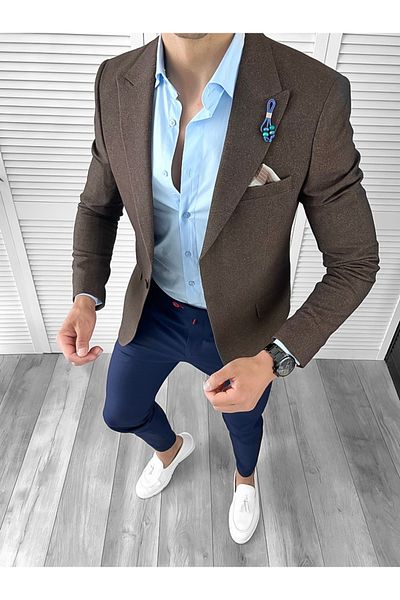 dehaine Men's slim fit checked jacket, 11789, brown