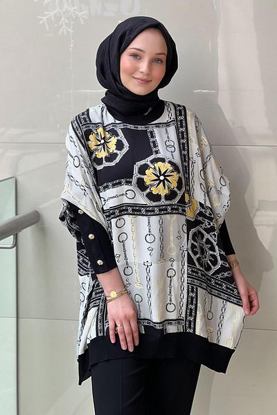 Ghisa Chain Pattern Sleeves Buttoned Knitwear Tunic