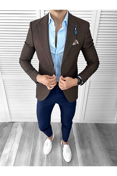 dehaine Men's slim fit checked jacket, 11789, brown