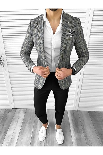 dehaine Men's jacket, slim fit, checked, 11810, black