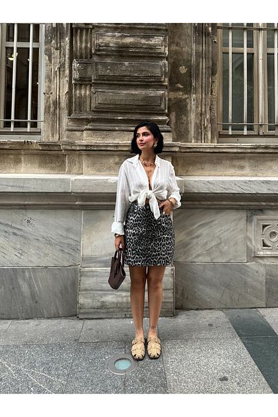 MY LİKA Mini Leopard Denim Skirt