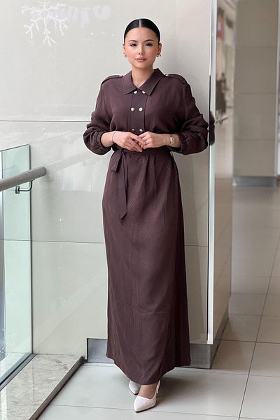 FUAT GÜRSEN Fuat Gürşen Eight Snaps Self Patterned Belted Viscon Dress