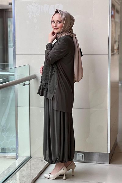 Nurcan Çetin Square and Wrinkled Detailed Tunic Skirt Set