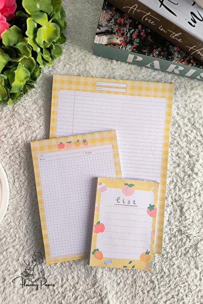 Flowery Paper Notepad 3'lü Set - Memopad,check List ,not Defteri ,bloknot, Ok...