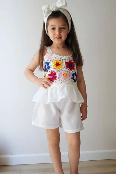 Kidmark Çocuk Modası Girl's Embroidered Shorts White Summer Suit