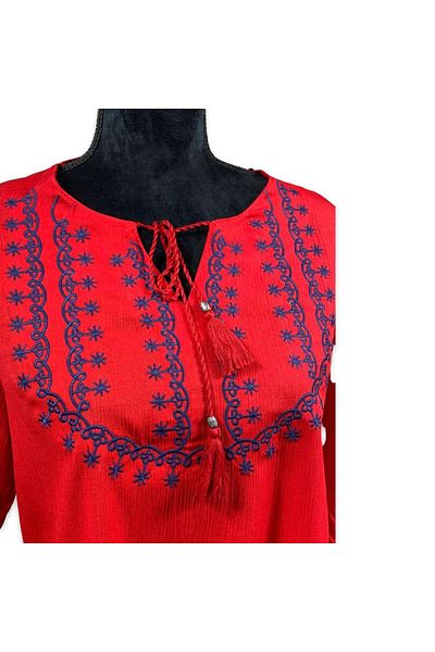 Intisimo Women's Blouse, Traditional Motifs, Red - 40/XL