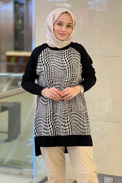 Ghisa Patterned Knitwear Tunic with Femuar Detail on the Sides