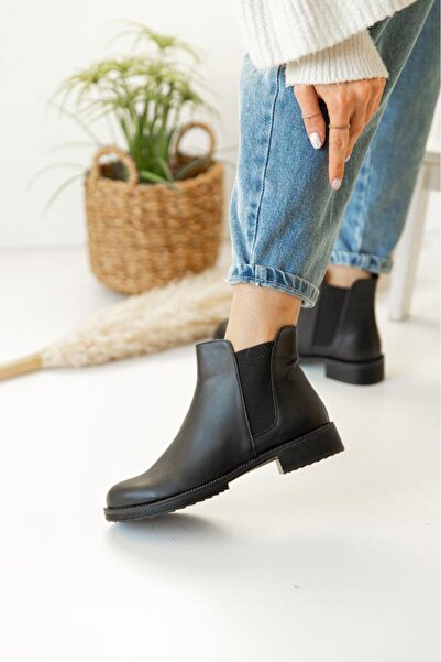 AZTEKA Kenar Lastik Detaylı Kısa Topuklu Chelsea Hafif Rahat Kışlık Klasik Kadın Bot Bootie