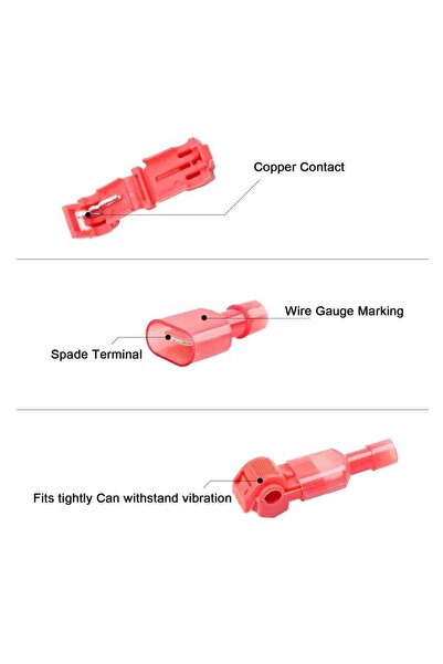 Class elektrik kablosu t bağlantı konektörü ek ekleme sıkma terminali kırmızı 10 lu set