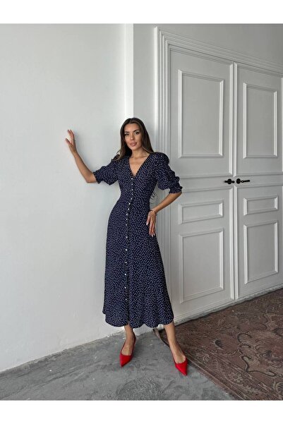 Generic Brand Polka Dot Button Midi Dress