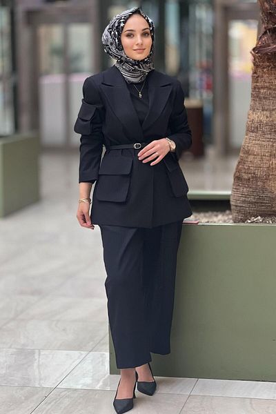 Ghisa بنطلون بدلة مع حزام وجيب كارجو