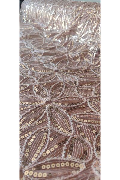 River Fabrics Sequin-Stone Evening Dress Fabric Powder