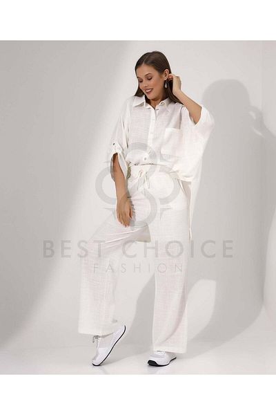 Stayele Elegant white button down shirt and wide leg pants set