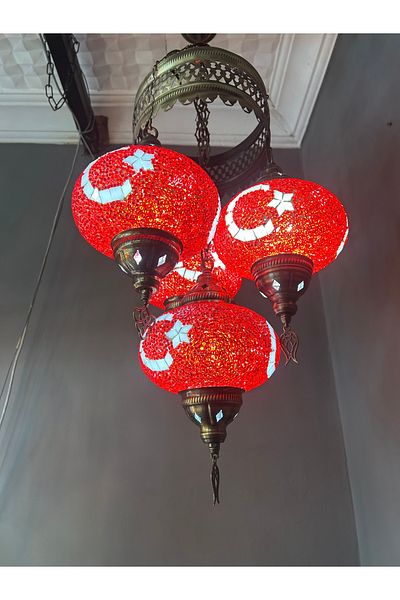 CYL HOME DECOR Turkish Flag Moon Star Embroidered Handmade Authentic Chandelier Living Room Kitchen Patio Workplace Office