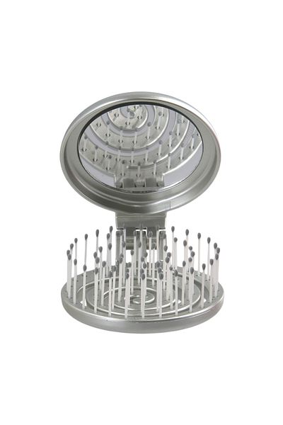 PROCO Beauty Macaron Metallic - Three-Dimensional 3D Flexible Mirrored Bag Size Hair Brush - Compact Detangler