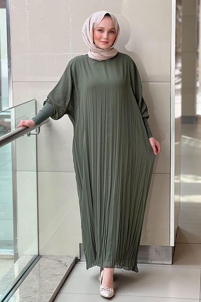 Ceremony Sandy Detailed Shirred Chiffon Dress with Sleeves