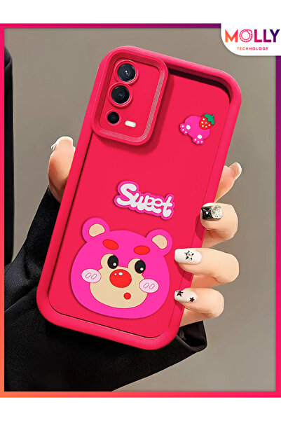 Molly Oppo A55 İçin Magenta Kenarları Kalın 3d Kabartmalı Çilek Ayı Silikon K...