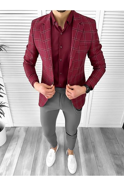dehaine Men's jacket, slim fit, checked, 10324, red