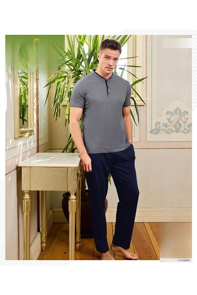 Pijamoni Ανδρικό σετ πιτζάμες με κοντό μανίκι χτενισμένο βαμβακερό γιακά 6880/4 - 1 τεμάχιο