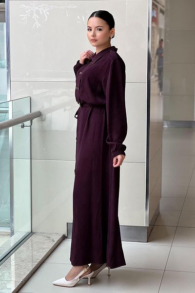 FUAT GÜRSEN Fuat Gürşen Eight Snaps Self Patterned Belted Viscon Dress