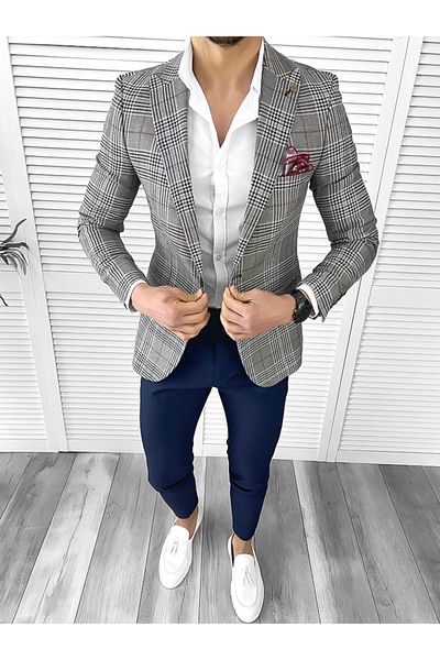 dehaine Men's slim fit checked jacket, 704, brown