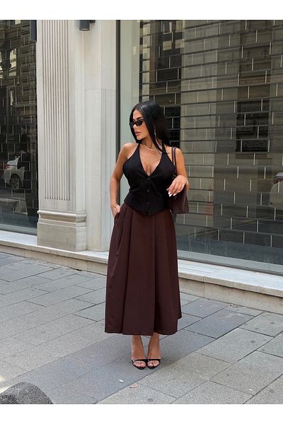 LB Laluna Butik Γυναικεία μακριά φούστα με πλισέ τσέπη