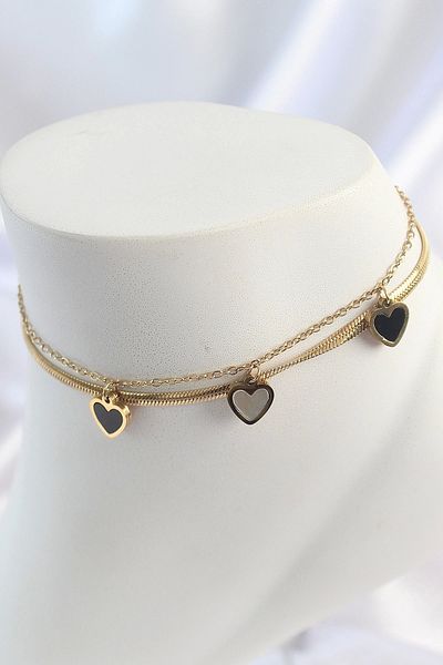 STOREMAX 316L Steel Gold Color 2 Piece Italian Chain Model Hanging Heart Figure Women's Anklet