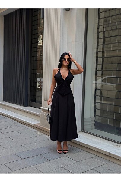 LB Laluna Butik Women's Pleated Pocket Long Skirt