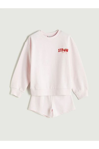 LC Waikiki Παιδικό φούτερ και σορτς LCW Kids Pink Crew Neck για κορίτσια