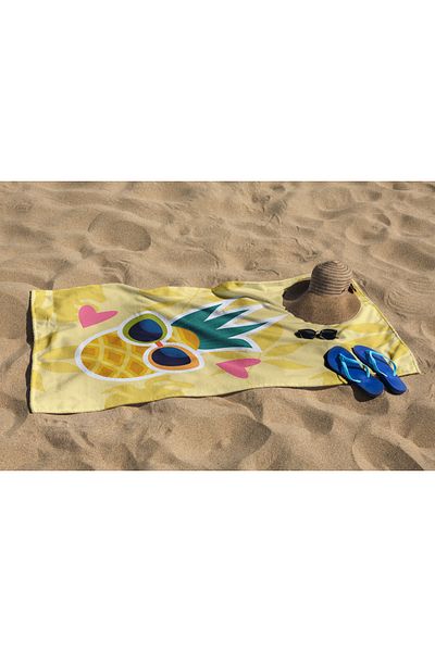 Erays Home Pineapple Summer Pattern Digital Printed Beach Towel Women's Beach Towel Sea Towel