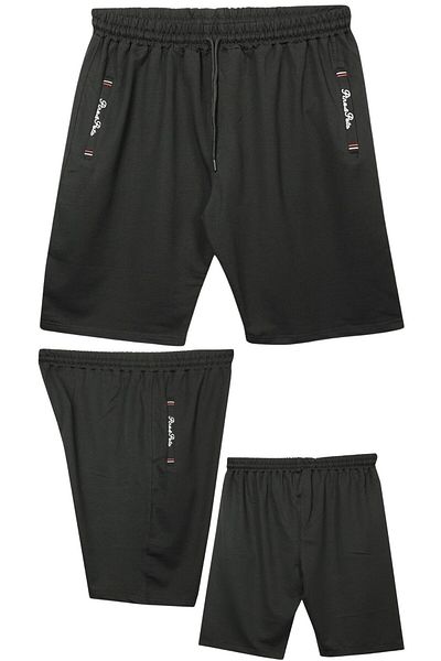 marufshop Large Size 110 - Suitable for 155 Kilos Lycra Combed Cotton Men's Shorts with Embroidered Detailed Fitted Pockets