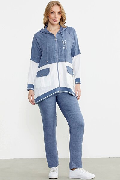 Sementa Blue Block Color Transition Women's Tunic Tracksuit Set