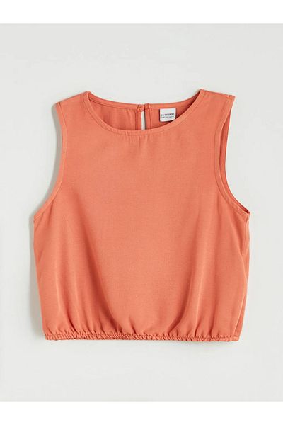 LC Waikiki Lcw Kids Orange Linen Blend Girls Blouse & Shorts